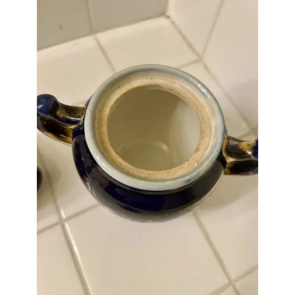 Vintage Guernsey Cooking Ware Cobalt Blue Gold Grape Cream And Sugar Set Lid